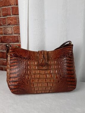 Brahmin Elegant Isabelle Toasted Almond Crocodile-Embossed Women's Shoulder  Bag